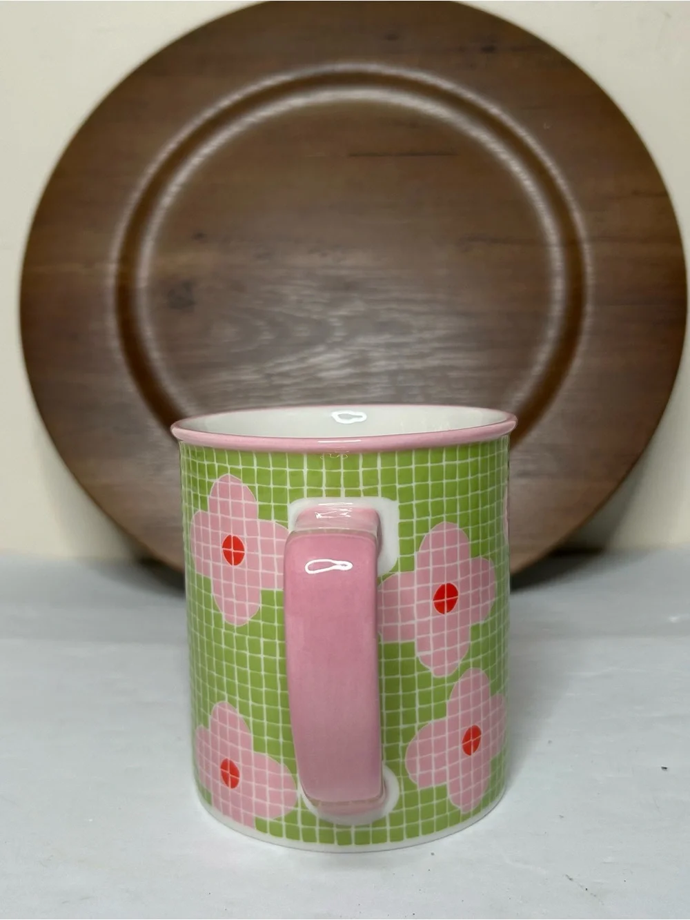 2004 Starbucks Barista Mug Green Mosaic Pink Flower 16oz